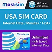 Los mejores  - Most SIM - AT&amp-T EE.UU. Tarjeta SIM 30 Días- Datos a Alta Velocidad-Llamadas-Mensajes de Texto Ilimitados- Red AT&amp-T para…